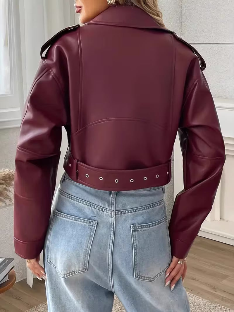 Women’s Short Motorcycle Jacket with Gold Hardware