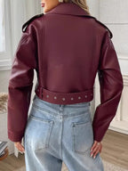 Women’s Short Motorcycle Jacket with Gold Hardware