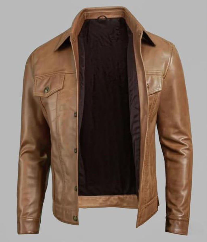 Men’s Lambskin Leather Trucker Jacket with Quilted Lining