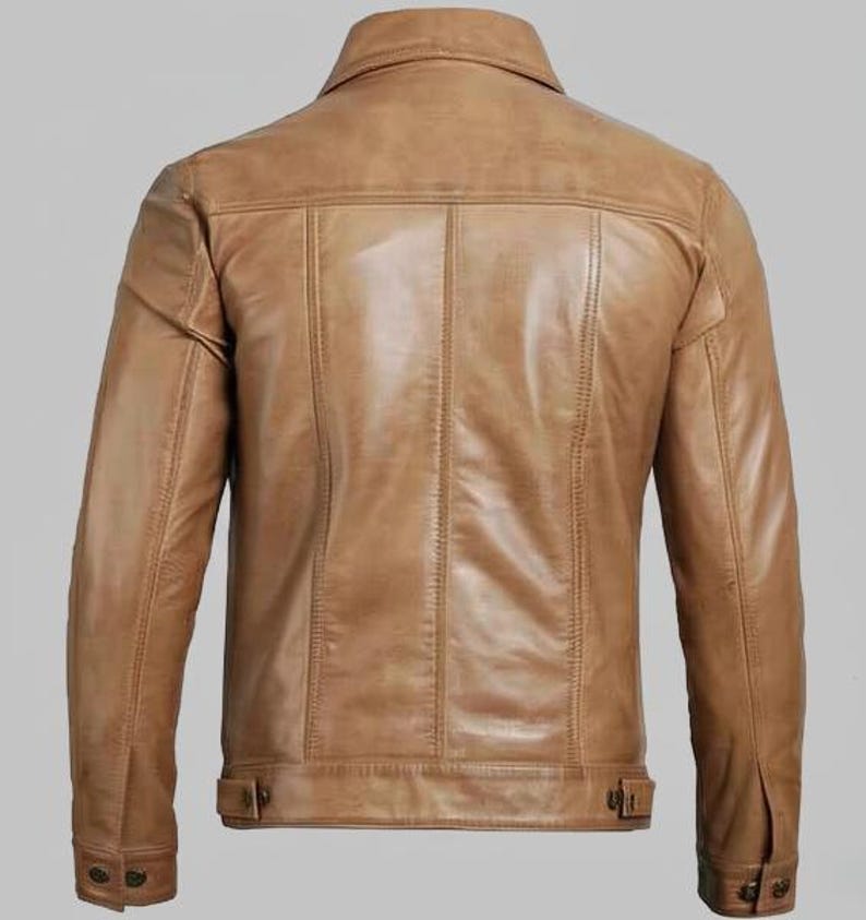 Men’s Lambskin Leather Trucker Jacket with Quilted Lining