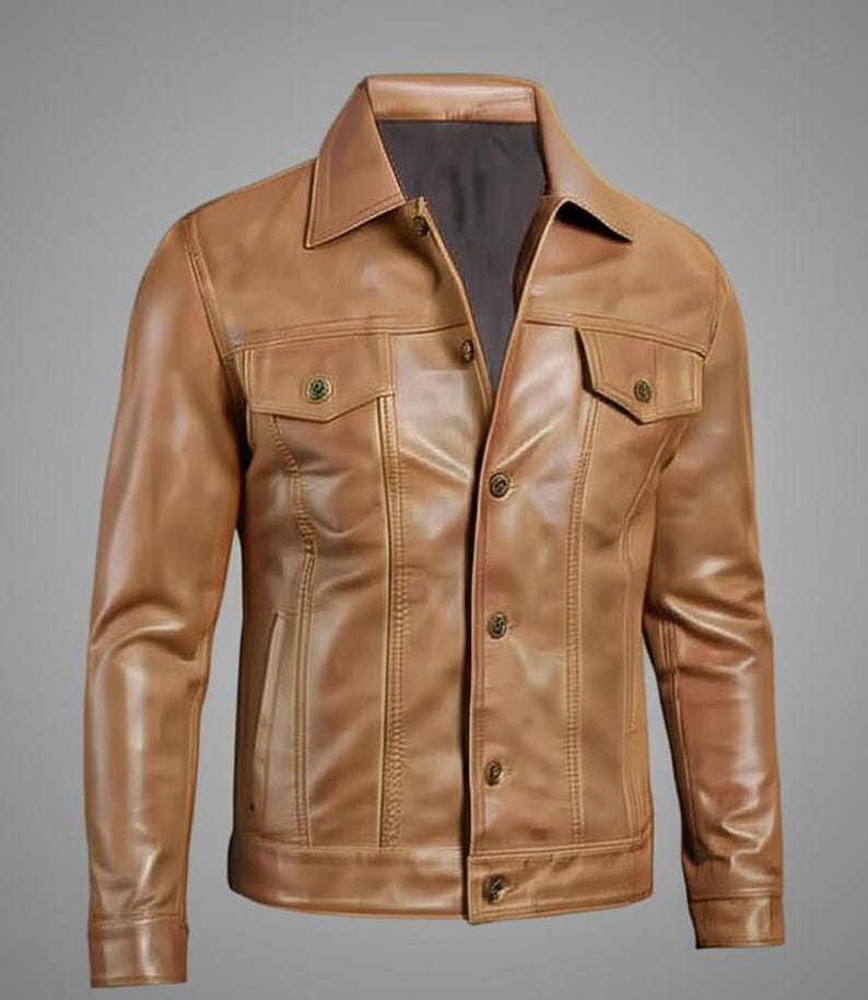 Men’s Lambskin Leather Trucker Jacket with Quilted Lining