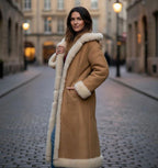Long Shearling Lined Tan Winter Coat for Women
