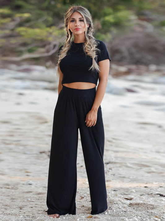 Round Neck T‑Shirt & Trousers Two‑Piece Set