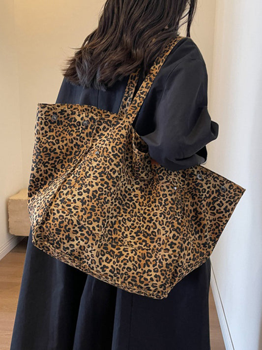 Leopard Print Canvas Tote – Large Capacity Commuter Bag
