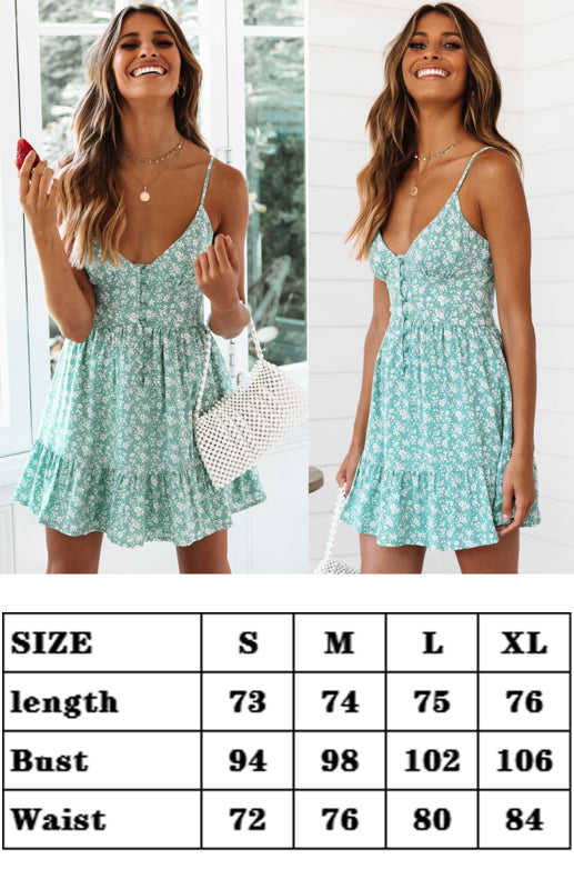 Women's V-Neck Small Floral Camisole Dress