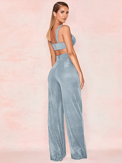 Women’s Hot Silver High‑Waist Wide Leg Pants – Straight Casual Trousers