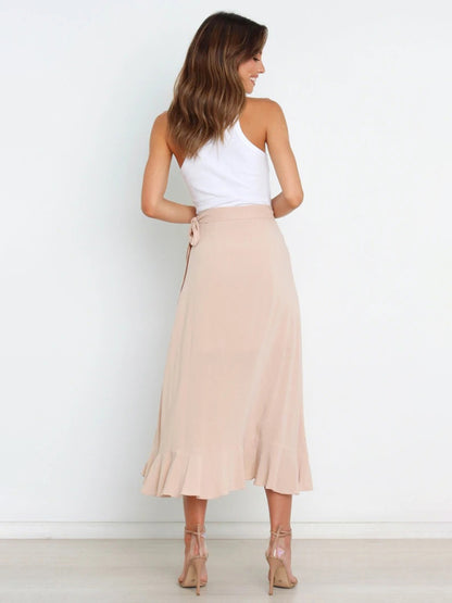 Women’s Ruffled Asymmetrical Wrap Midi Skirt