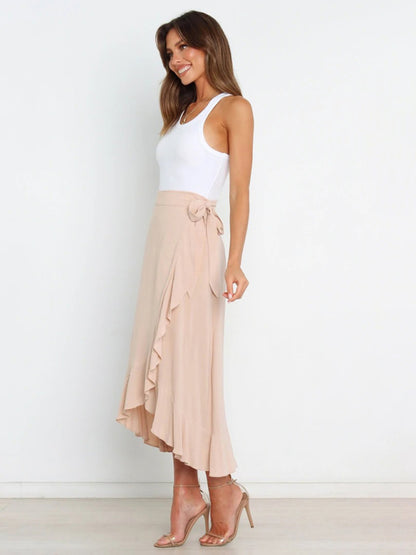 Women’s Ruffled Asymmetrical Wrap Midi Skirt