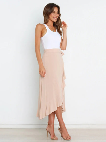 Women’s Ruffled Asymmetrical Wrap Midi Skirt