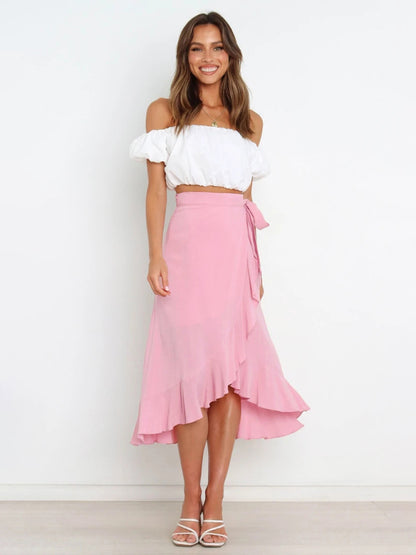 Women’s Ruffled Asymmetrical Wrap Midi Skirt