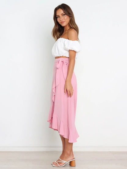 Women’s Ruffled Asymmetrical Wrap Midi Skirt
