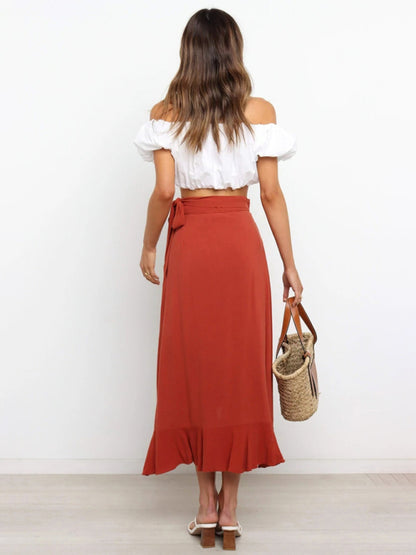 Women’s Ruffled Asymmetrical Wrap Midi Skirt