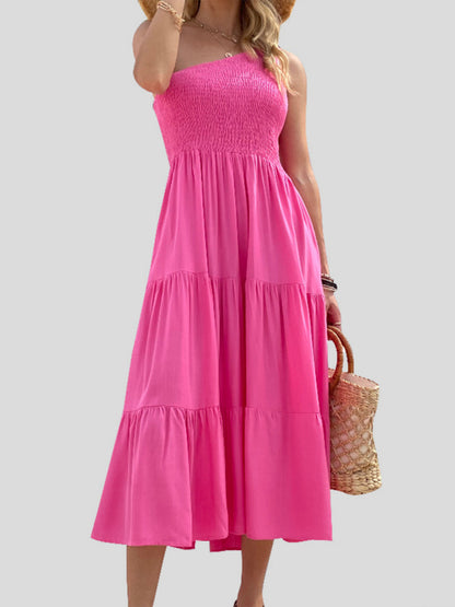 Woven One-Shoulder Casual Elegant Dress – Chic Spring-Summer Midi