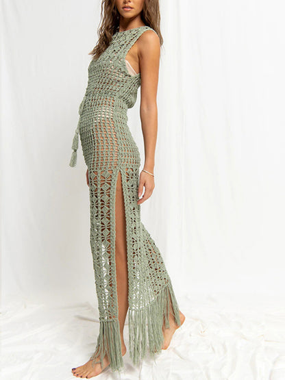 Women’s Lace Tassel Bikini Top Swimsuit Cover-Up Beach Long Dress