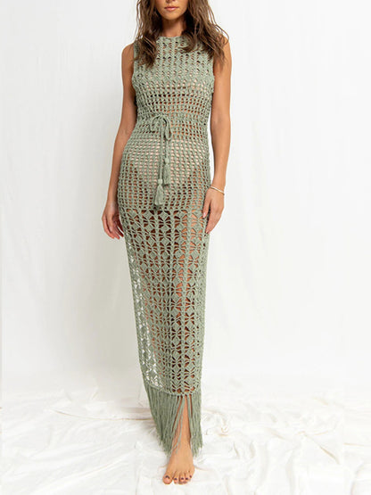 Women’s Lace Tassel Bikini Top Swimsuit Cover-Up Beach Long Dress