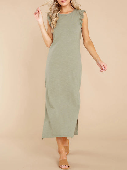 Women’s A-Line Mid-Length Knit Dress with Wooden–Ear Strap Accent