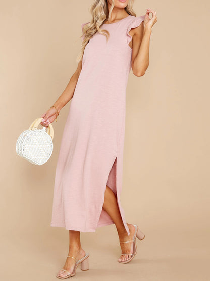 Women’s A-Line Mid-Length Knit Dress with Wooden–Ear Strap Accent