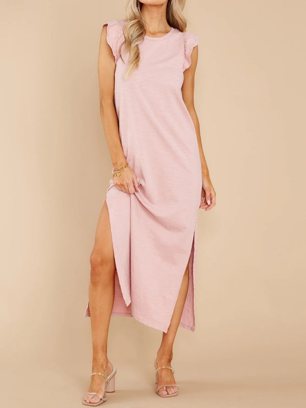 Women’s A-Line Mid-Length Knit Dress with Wooden–Ear Strap Accent