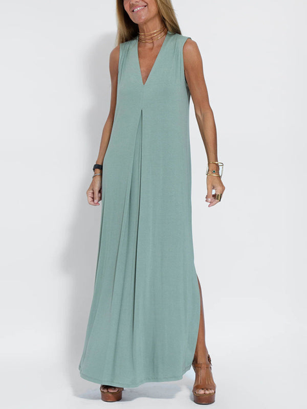 Women’s Solid Color V‑Neck Pullover Dress