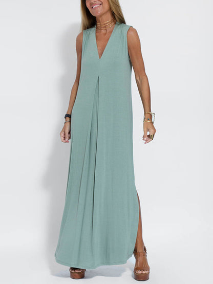 Women’s Solid Color V‑Neck Pullover Dress