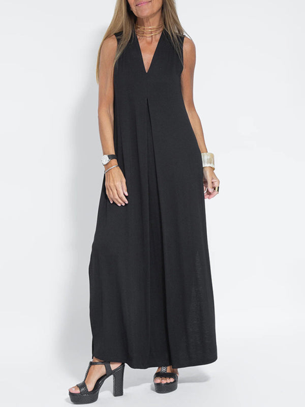 Women’s Solid Color V‑Neck Pullover Dress