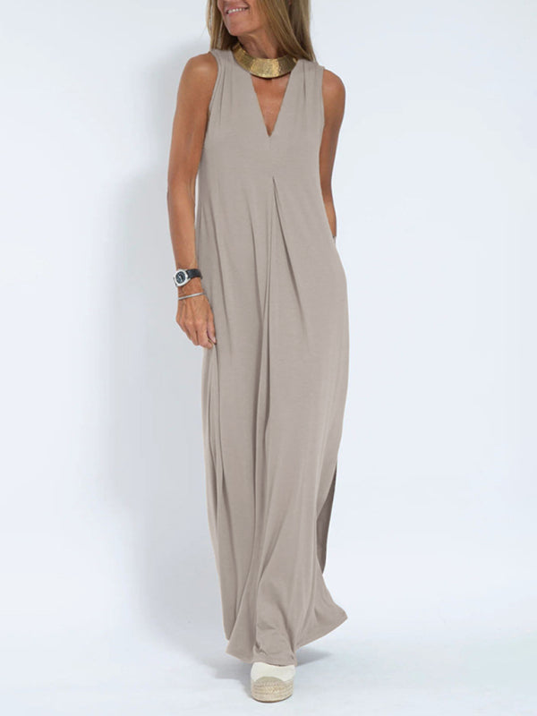 Women’s Solid Color V‑Neck Pullover Dress