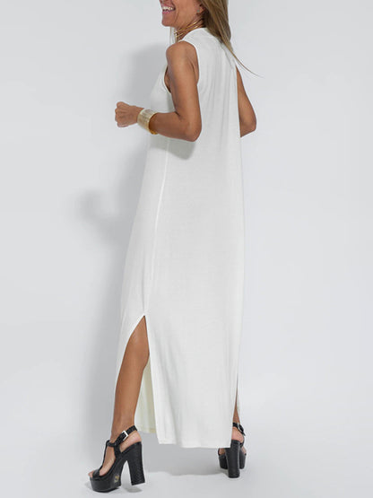 Women’s Solid Color V‑Neck Pullover Dress