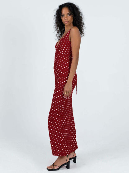 Women’s Polka Dot Suspender V‑Neck Fishtail Dress