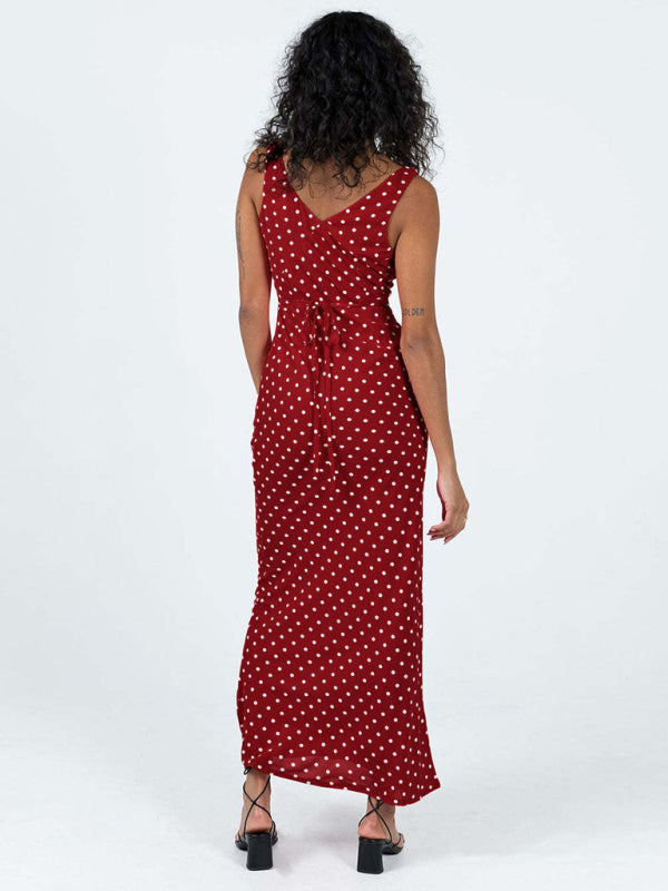 Women’s Polka Dot Suspender V‑Neck Fishtail Dress