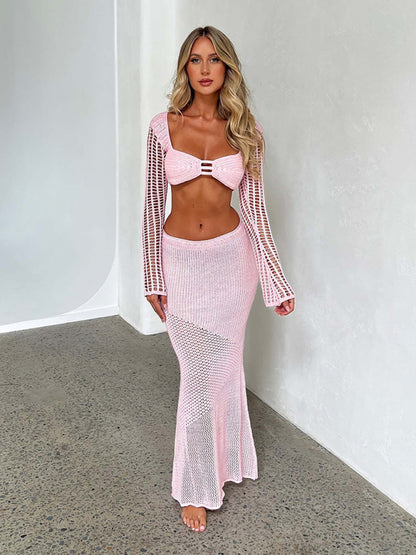 Women's Knitted Long Sleeve Maxi Skirt Set – Cozy & Chic
