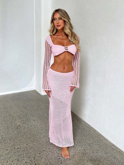 Women's Knitted Long Sleeve Maxi Skirt Set – Cozy & Chic