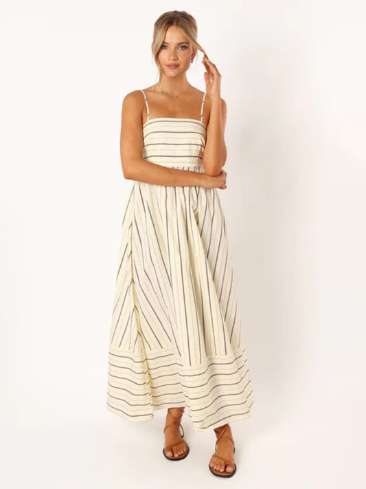 Striped Strapless Backless Casual Dress