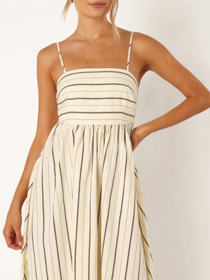Striped Strapless Backless Casual Dress