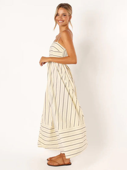 Striped Strapless Backless Casual Dress