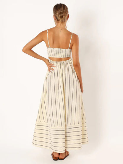 Striped Strapless Backless Casual Dress