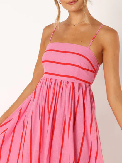 Striped Strapless Backless Casual Dress