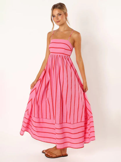 Striped Strapless Backless Casual Dress