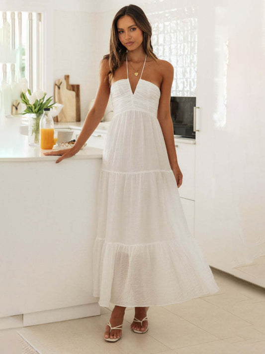 Women’s Bohemian V-Neck Suspender Maxi Dress
