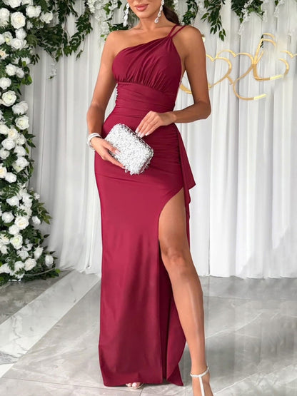 Women’s One-Shoulder Casual Party Dress with Side Slit