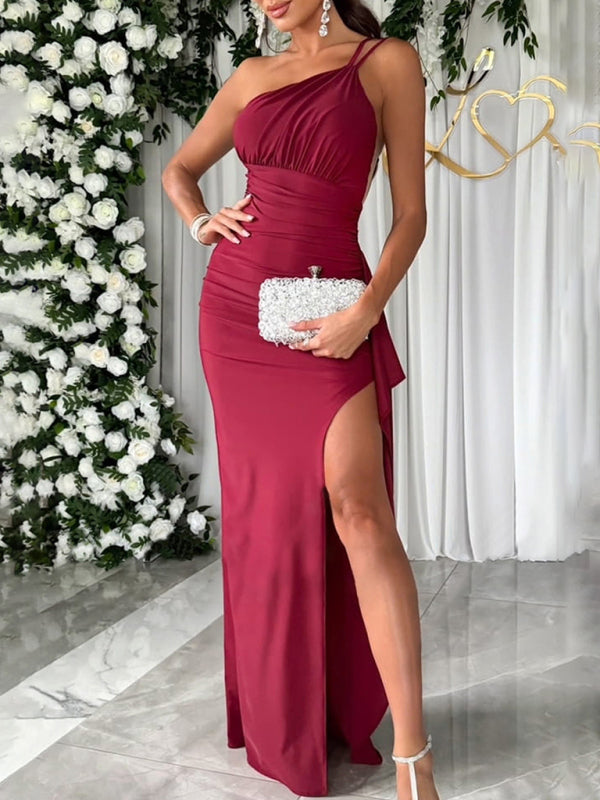 Women’s One-Shoulder Casual Party Dress with Side Slit