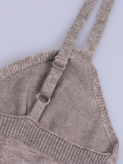 Women’s Suspender Knitted Rabbit Fur Dress with Flower Texture