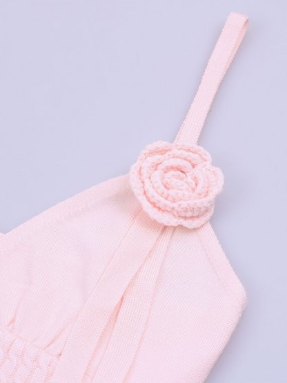 Women’s Suspender Knitted Rabbit Fur Dress with Flower Texture