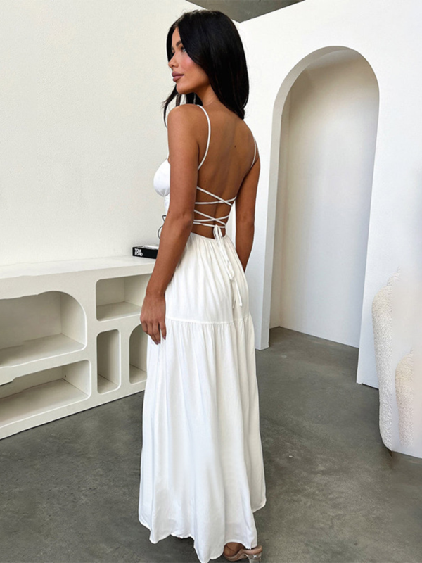 Women's Halter Back A-Line Holiday Tie Waist Dress