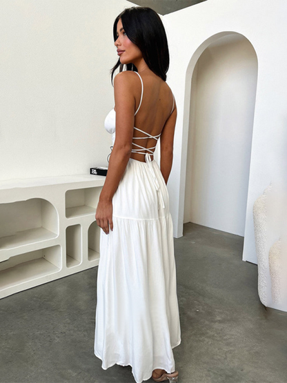 Women's Halter Back A-Line Holiday Tie Waist Dress