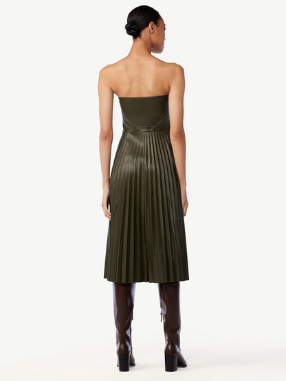 New Style Tube Top Pleated Leather Dress – Midi Length