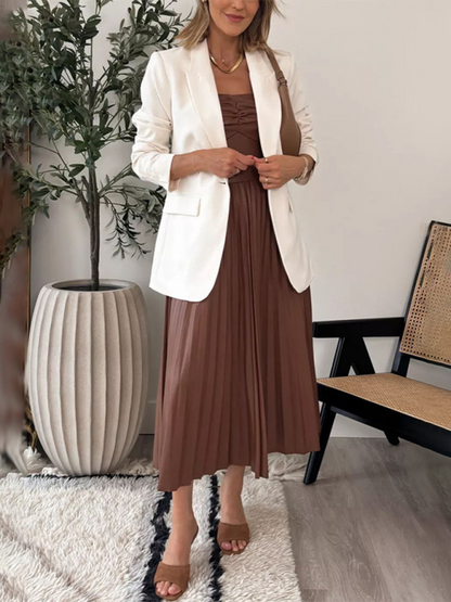 New Style Tube Top Pleated Leather Dress – Midi Length