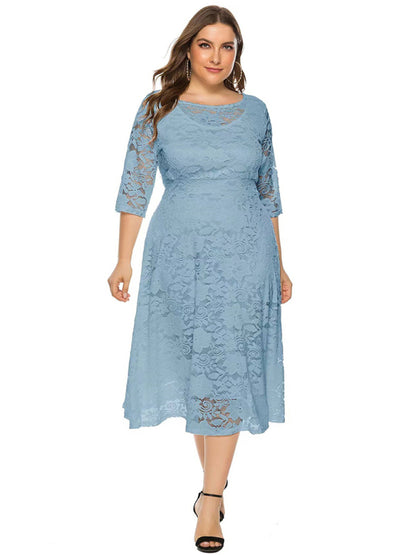 Plus‑Size Women’s Lace Pocket Evening Dress for Bridesmaids & Events