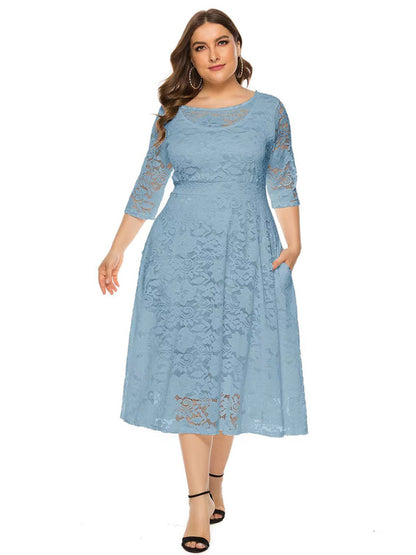 Plus‑Size Women’s Lace Pocket Evening Dress for Bridesmaids & Events