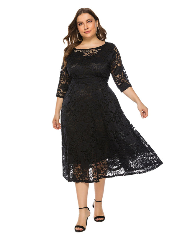 Plus‑Size Women’s Lace Pocket Evening Dress for Bridesmaids & Events