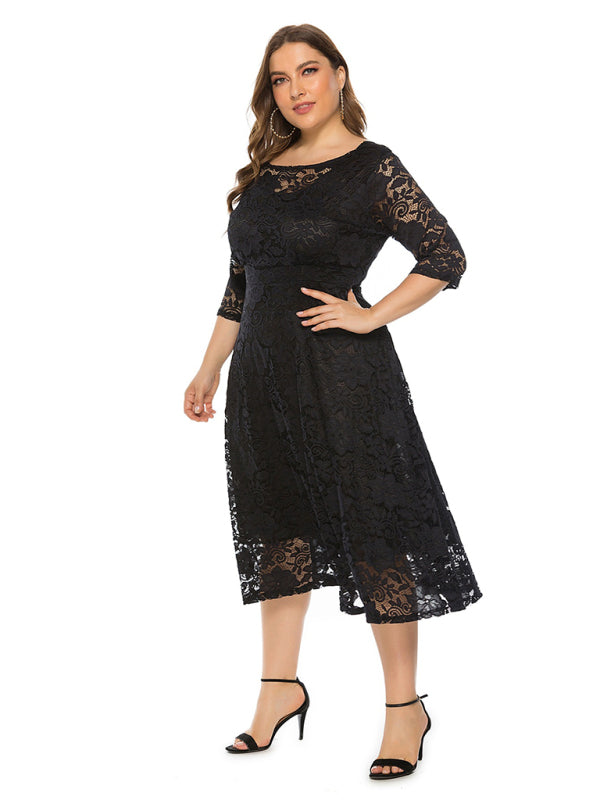 Plus‑Size Women’s Lace Pocket Evening Dress for Bridesmaids & Events
